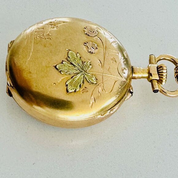 Solid Gold Pendant Pocket Watch + Gold Chain - Picture 7 of 12